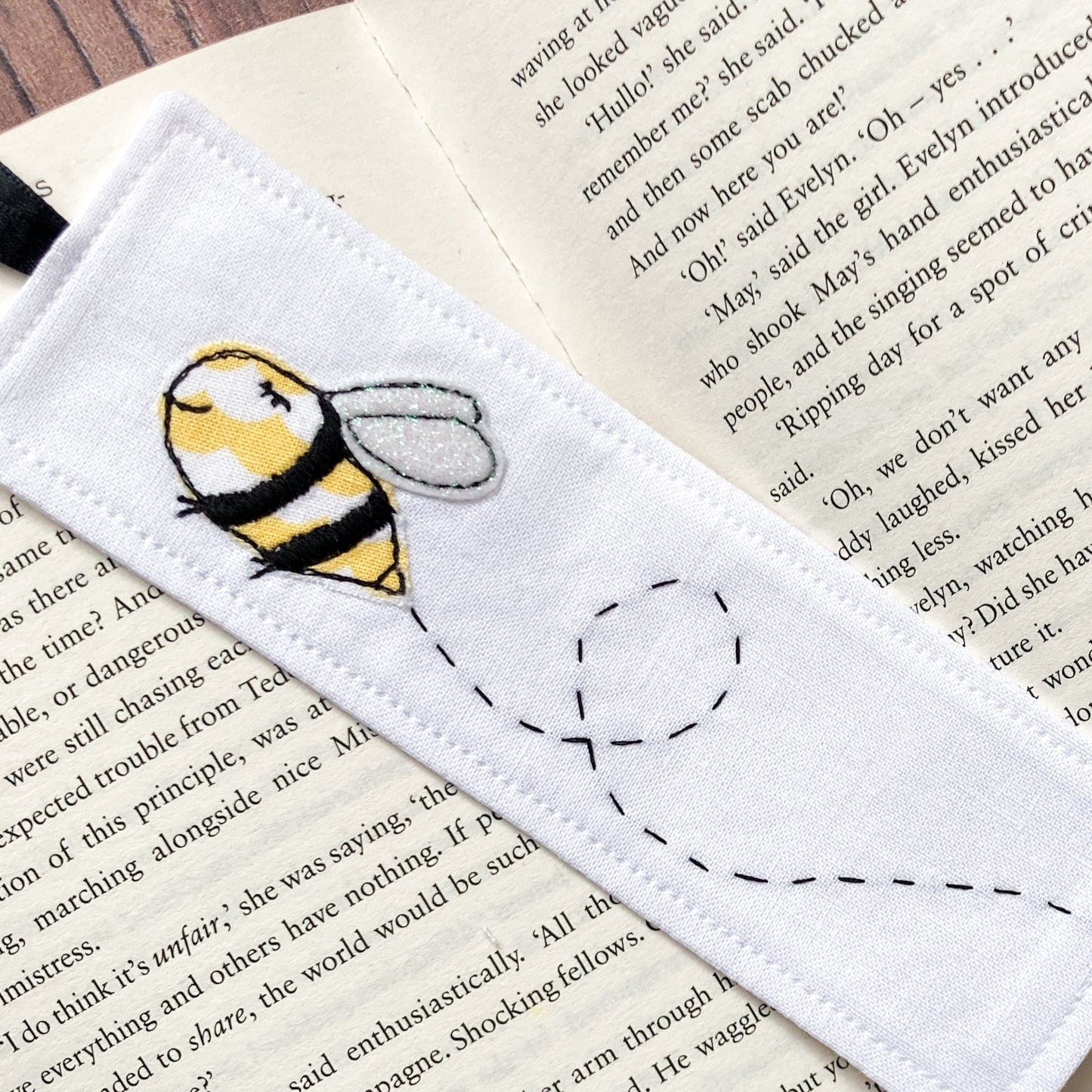 Handmade Embroidered Bee Bookmark | Applique Bee Bookmark