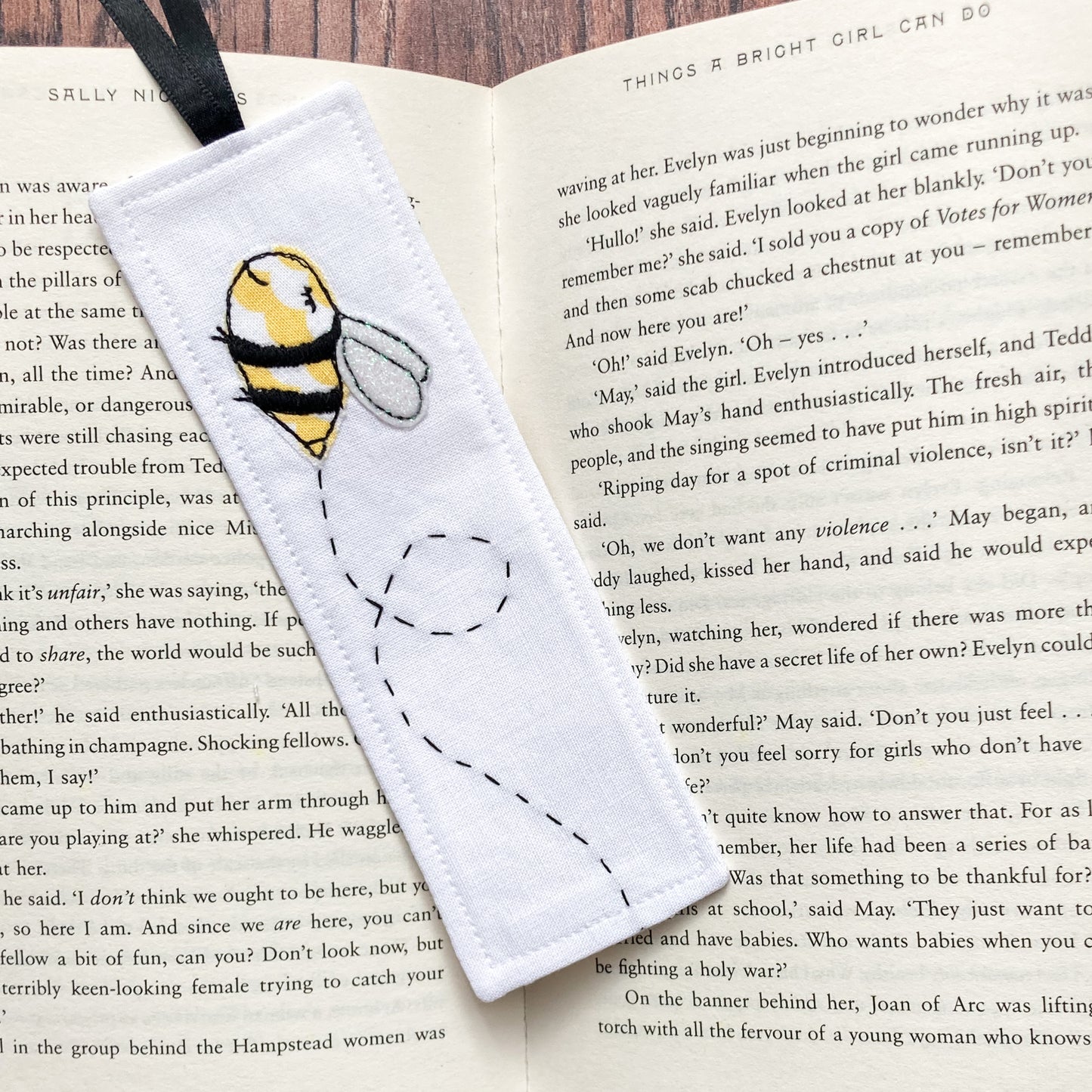 Handmade Embroidered Bee Bookmark | Applique Bee Bookmark