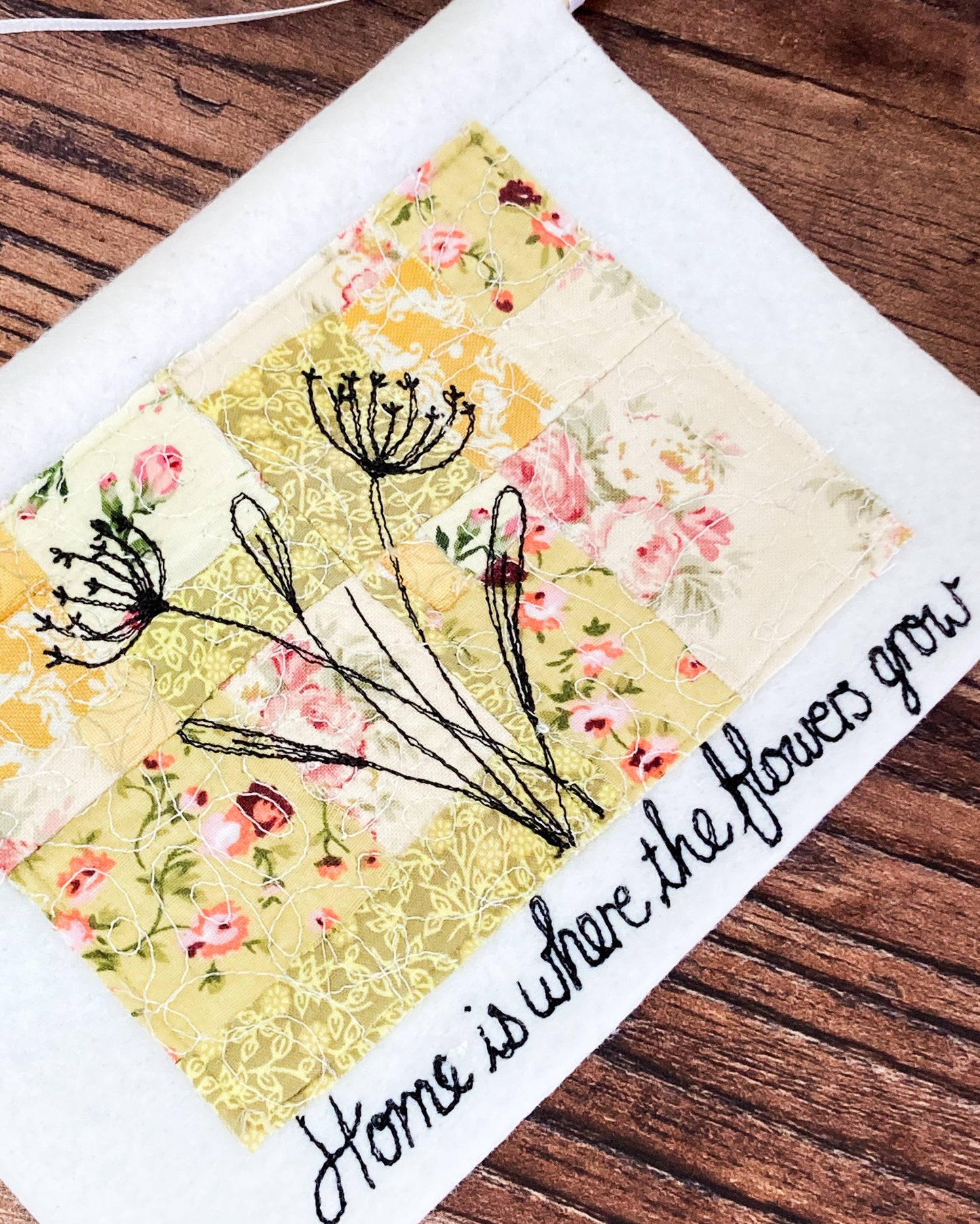 Home is where the flowers grow yellow wall hanging