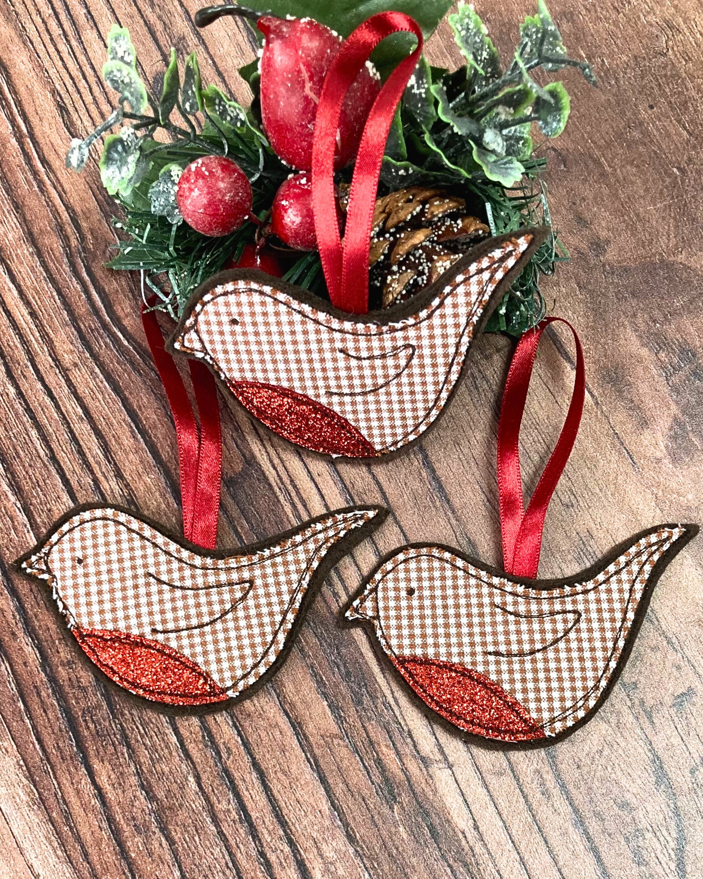 Sparkly Christmas Robin Decoration Set