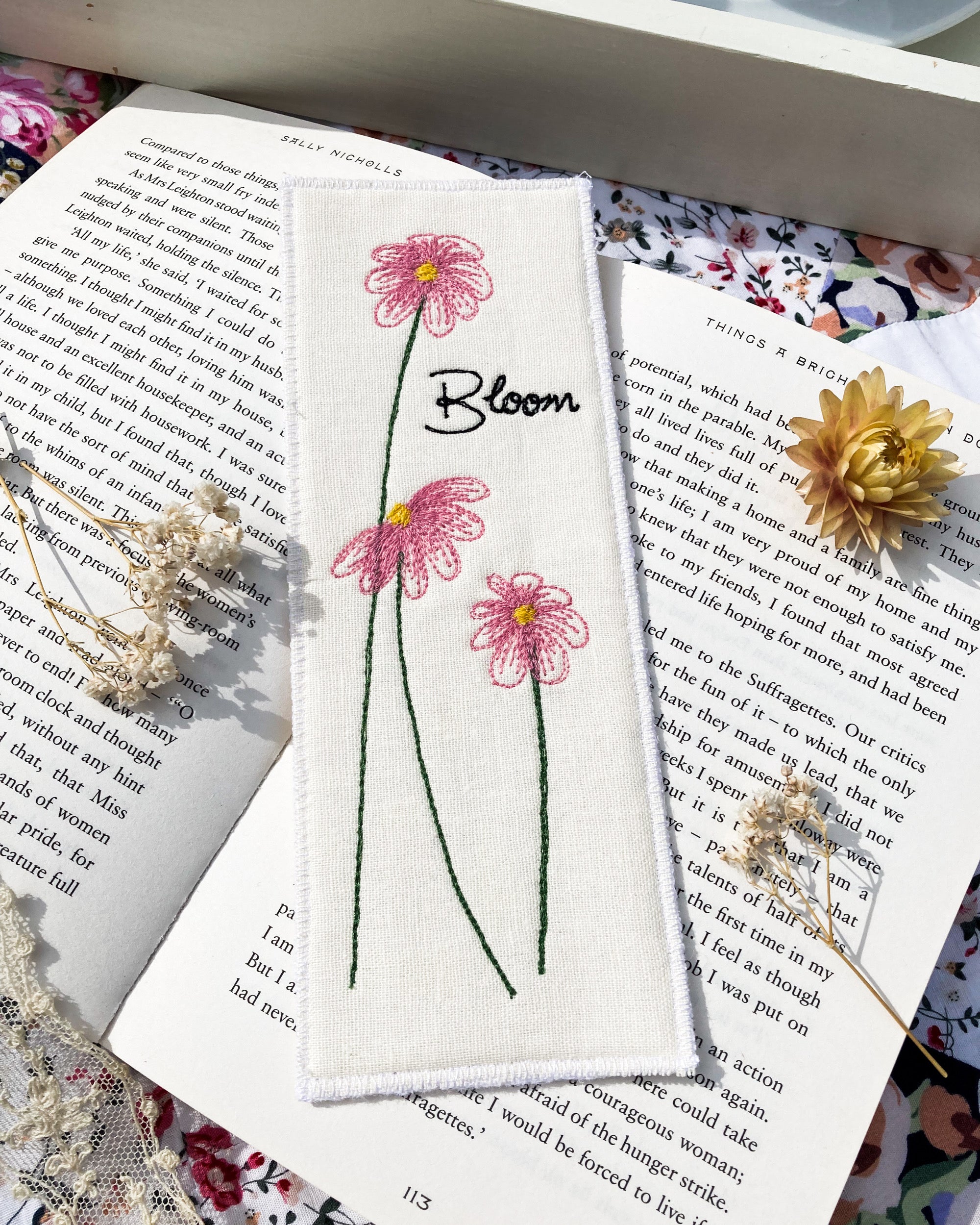 Embroidered Linen Bookmark by Michelle Corbin Design 