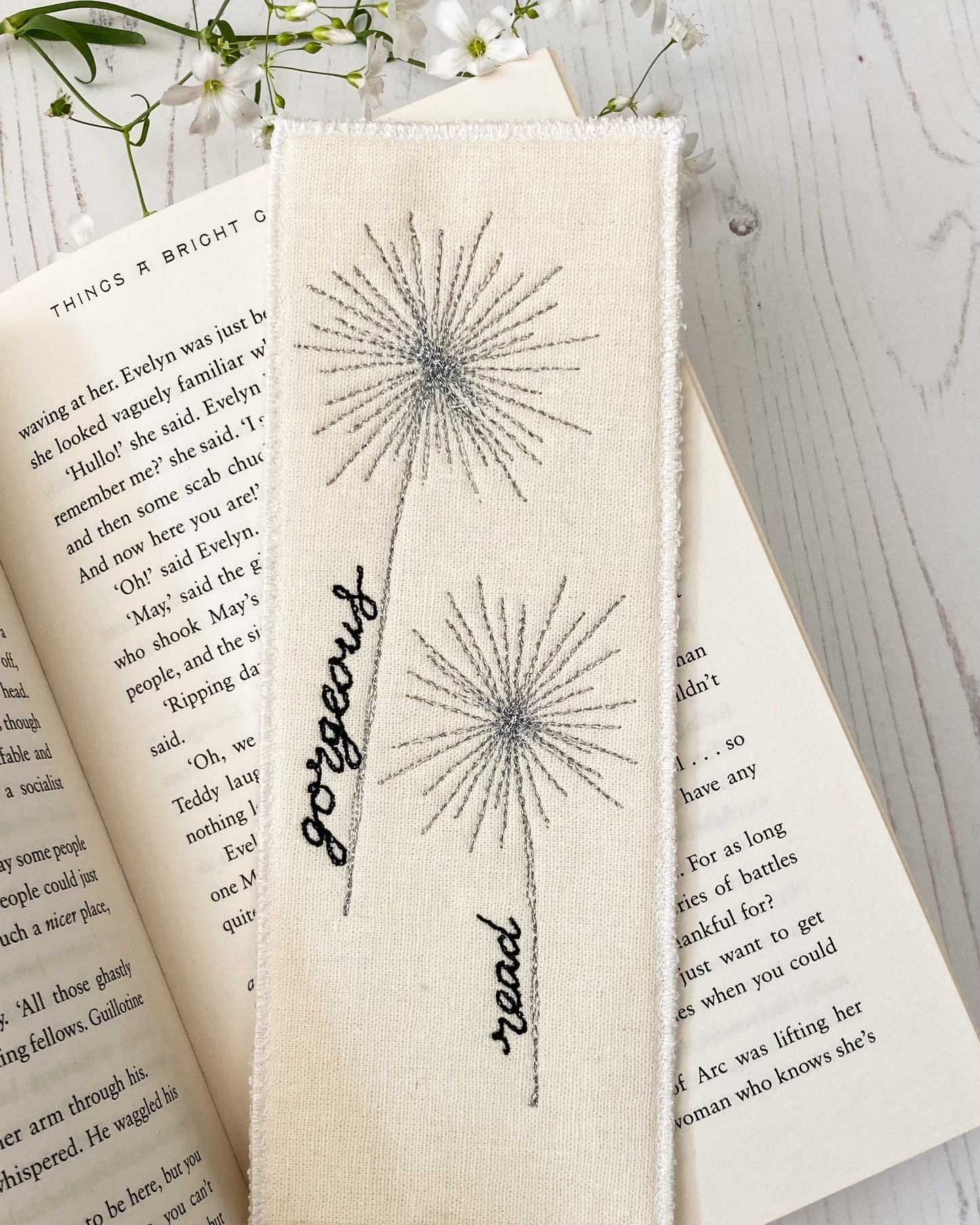Linen Embroidered Floral Bookmark