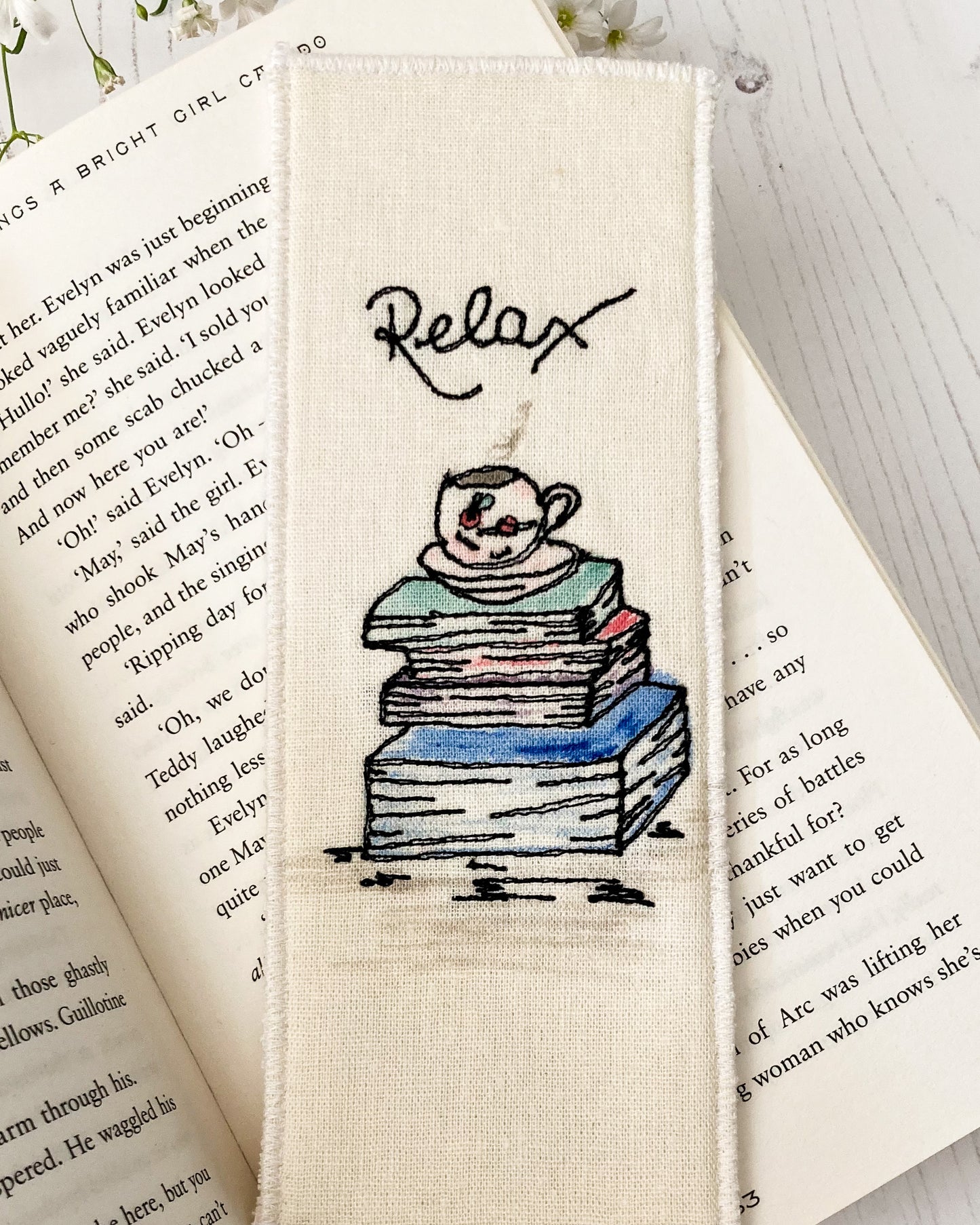 Hand Painted Linen Bookmark