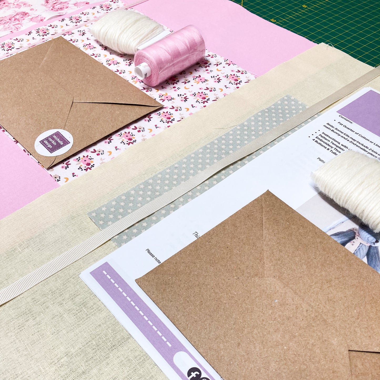 Fabric, threads, envelope and instructions for the Bunny kit